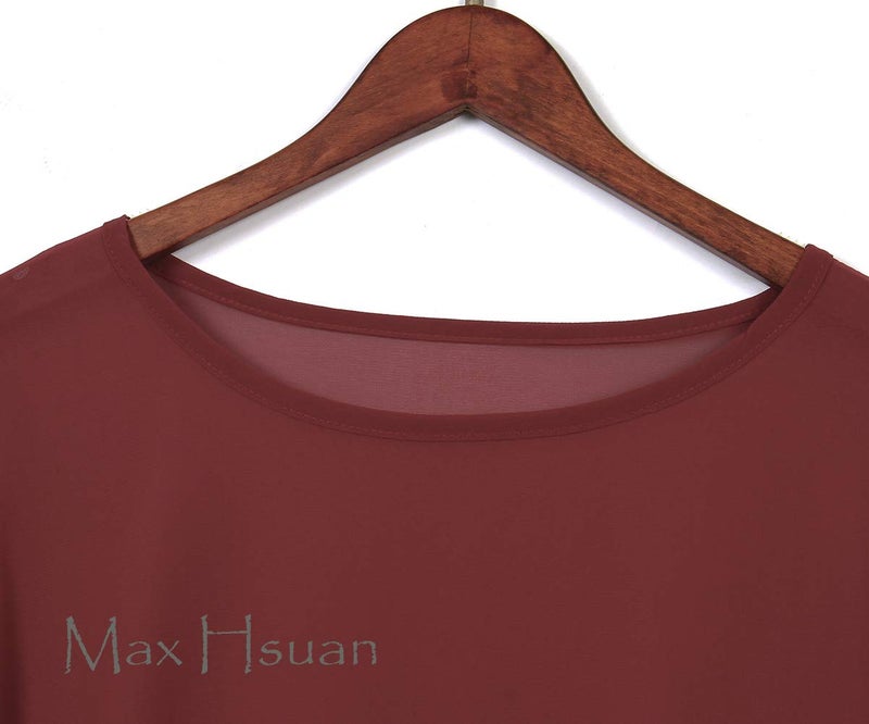 Max Hsuan Womens Summer Solid Sheer Batwing Blouse Chiffon Caftan Poncho Tunic Top Plus Size Cover up Burgundy - Image 4